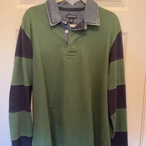 Lands End Rugby Shirt with Denim Collar